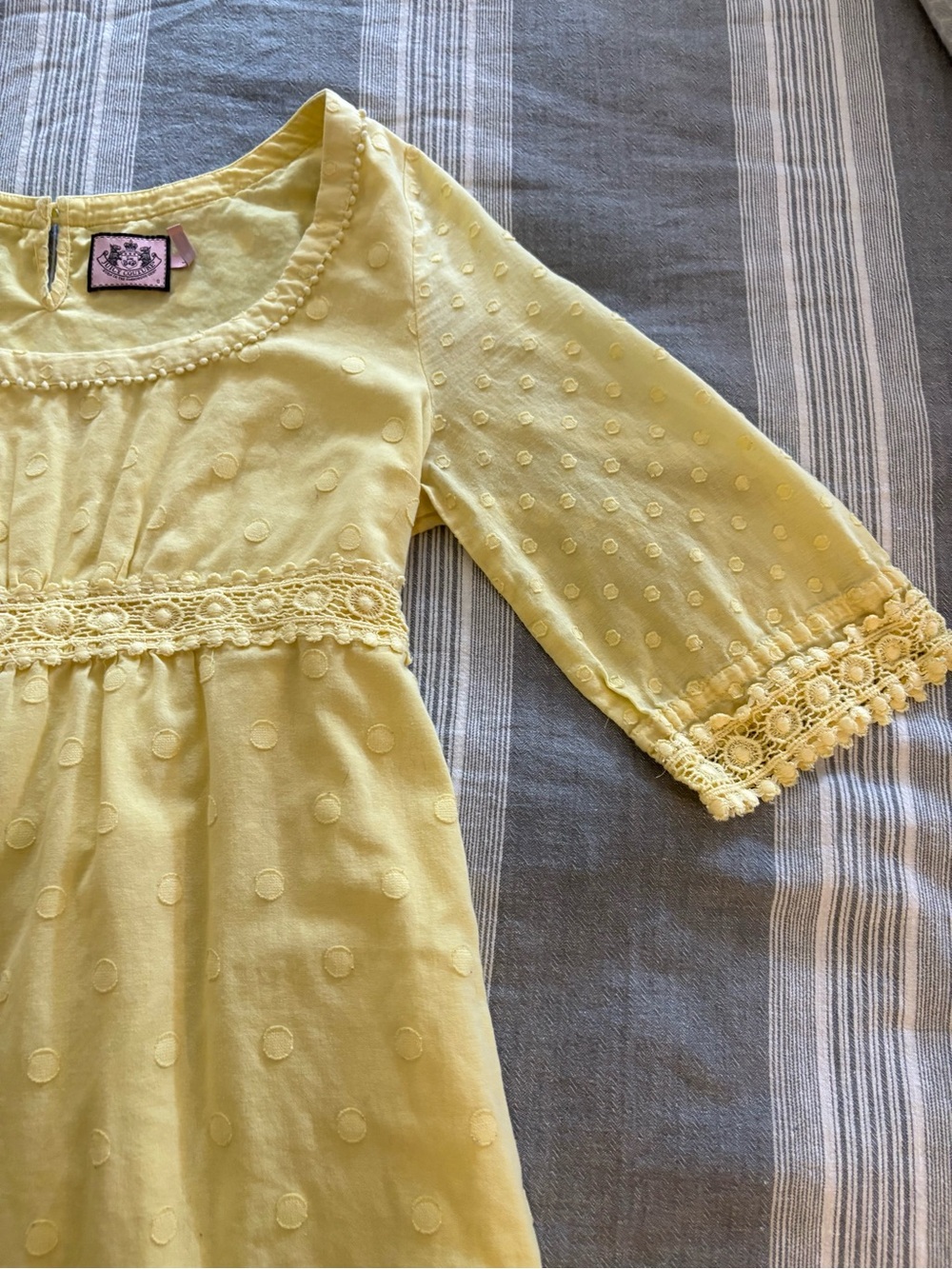 Juicy Couture Yellow Dot Lace-Trim Mini Dress